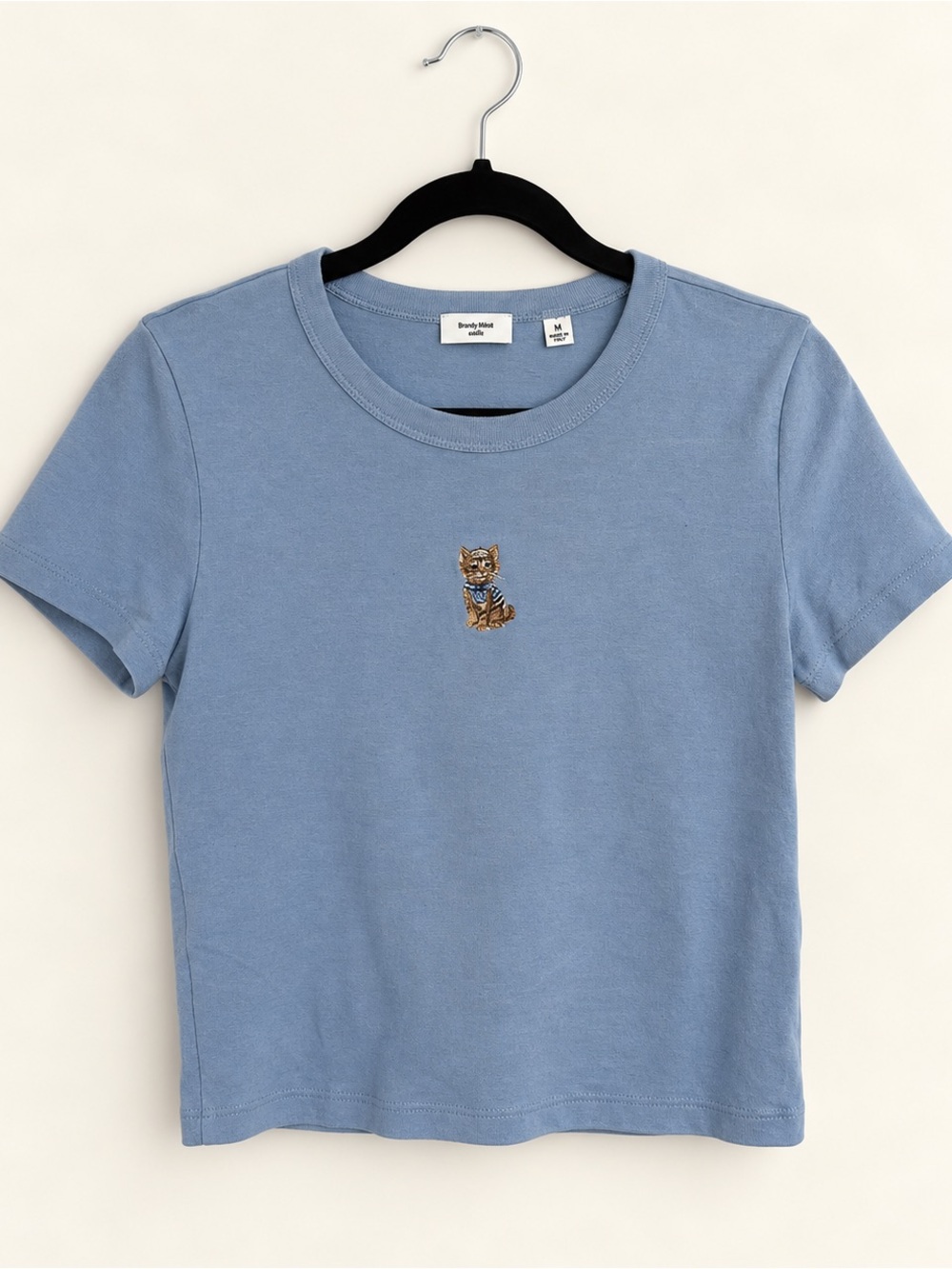 Sunday Best Blue Cat Embroidered Crop Tee